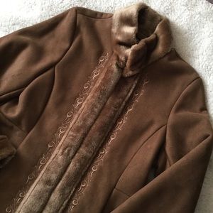 New York & Co Suede Faux Fur Long Dress Coat
